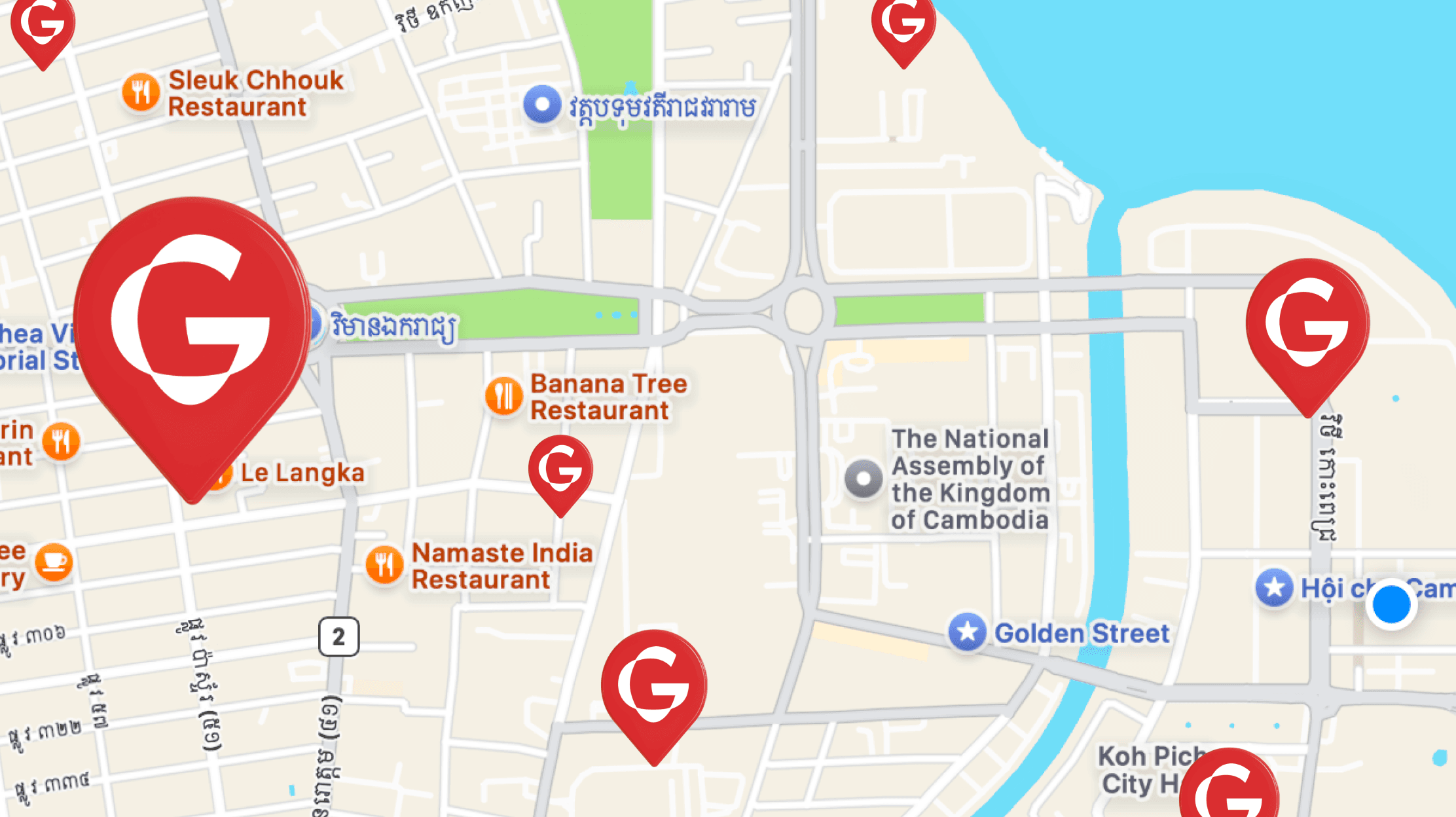 Map showing GLO salons in Phnom Penh