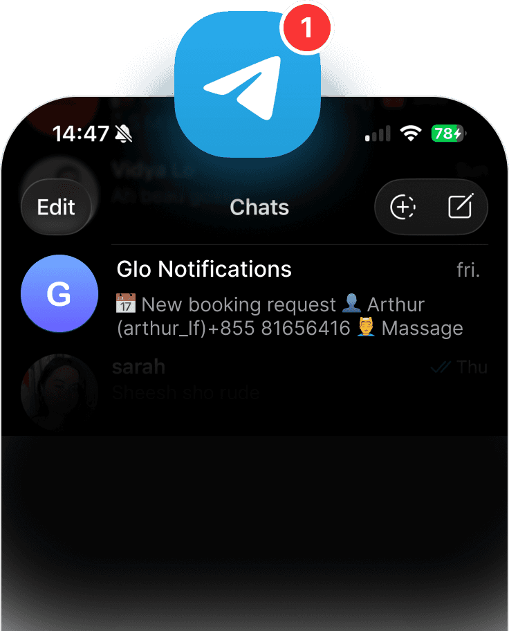 Telegram booking notification from GLO